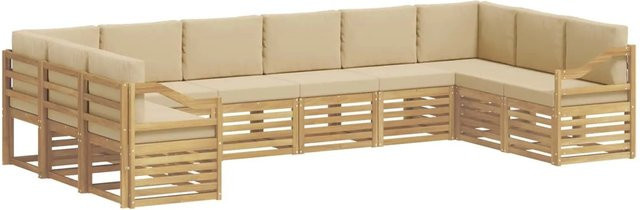 vidaXL Ecksofa Set in Weiß und Beige aus Polyester mit Akazienholz-Gestell, B/T/H: 363 x 185,5 x 73 cm - Bild 1