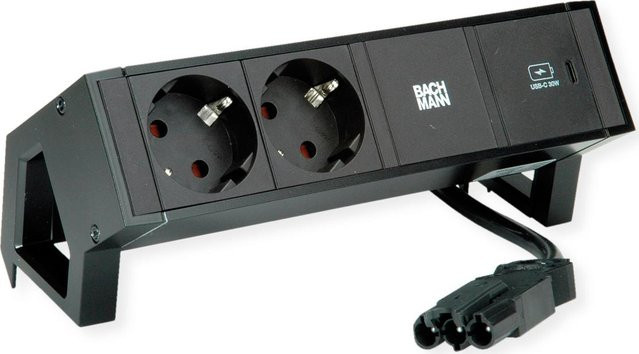 Bachmann DESK2 Steckdosenleiste in Schwarz mit 2 Schutzkontaktsteckdosen und 1 USB-C 30W Charger - Bild 1