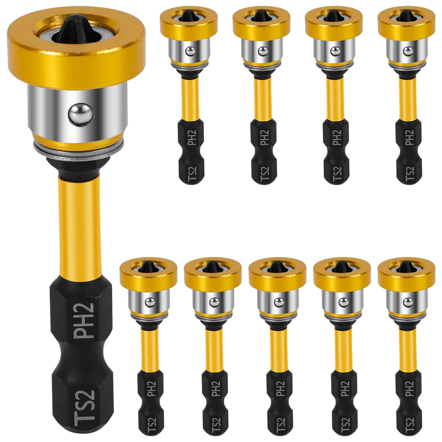 Rafford 10 Stück magnetische Trockenbau-Schraubenfassungen mit 1/4 Zoll Sechskantschaft und 50 mm PH2-Bits zur Positionierung und Installation von Gipskartonschrauben - Bild 6