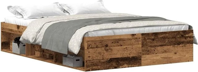 vidaXL Bettgestell in Altholz-Optik aus Kiefernholz und Holzwerkstoff, Farbe: Braun, B/T/H: 138 x 190 x 35 cm - Bild 1