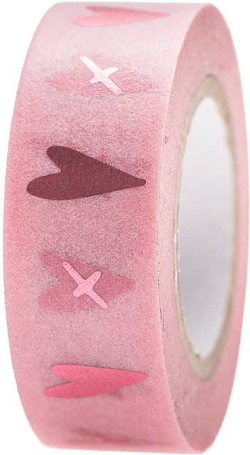 Rico Design Paper Poetry Tape It must be love Washi Tape mit Herzen in Rosa, Breite: 1,5 cm, Länge: 10 m - Bild 1