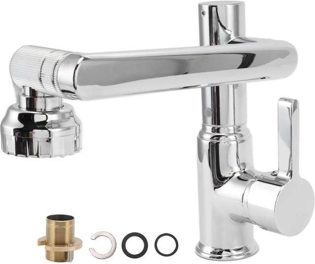 Aimo Wasserhahn aus Messing mit Digitalanzeige und schwenkbarem 360 Grad Auslauf in Grau/Silber - Bild 1