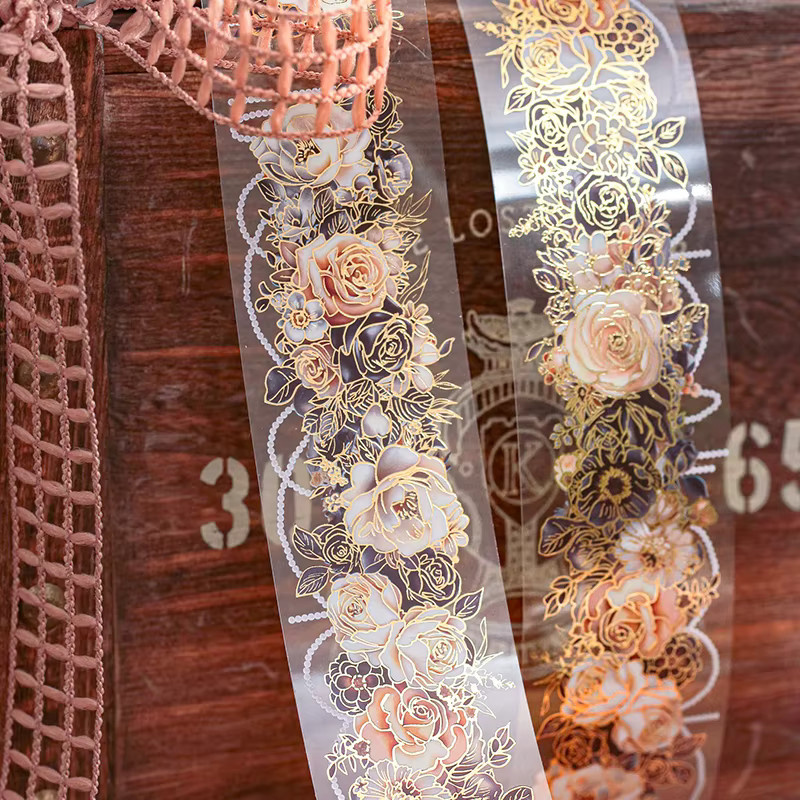 PET-Heißprägeband mit Rosenblüten-Design für DIY-Dekorationen und Collagen, 2 m Länge, Mehrfarbig - Bild 3