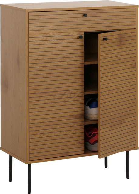 Schuhschrank MCW-N78 in skandinavischem Stil aus Metall und Holz, Farbe: Braun, B/H/T: 115 x 80 x 35 cm - Bild 1