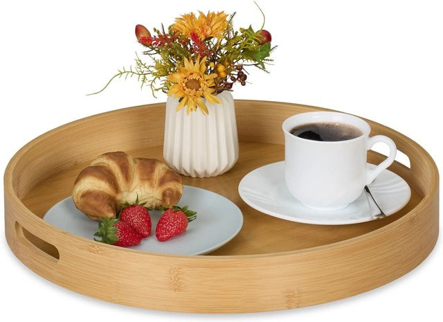 Relaxdays Serviertablett aus Bambus in Natur mit 2 Griffen, B: 40 cm, H: 5 cm - Bild 1