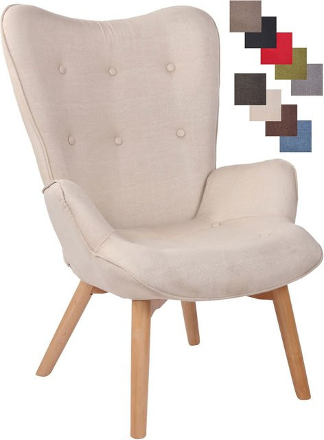 CLP Lounger Durham Ohrensessel mit Stoffbezug und Buchenholz Gestell in Beige - Bild 1