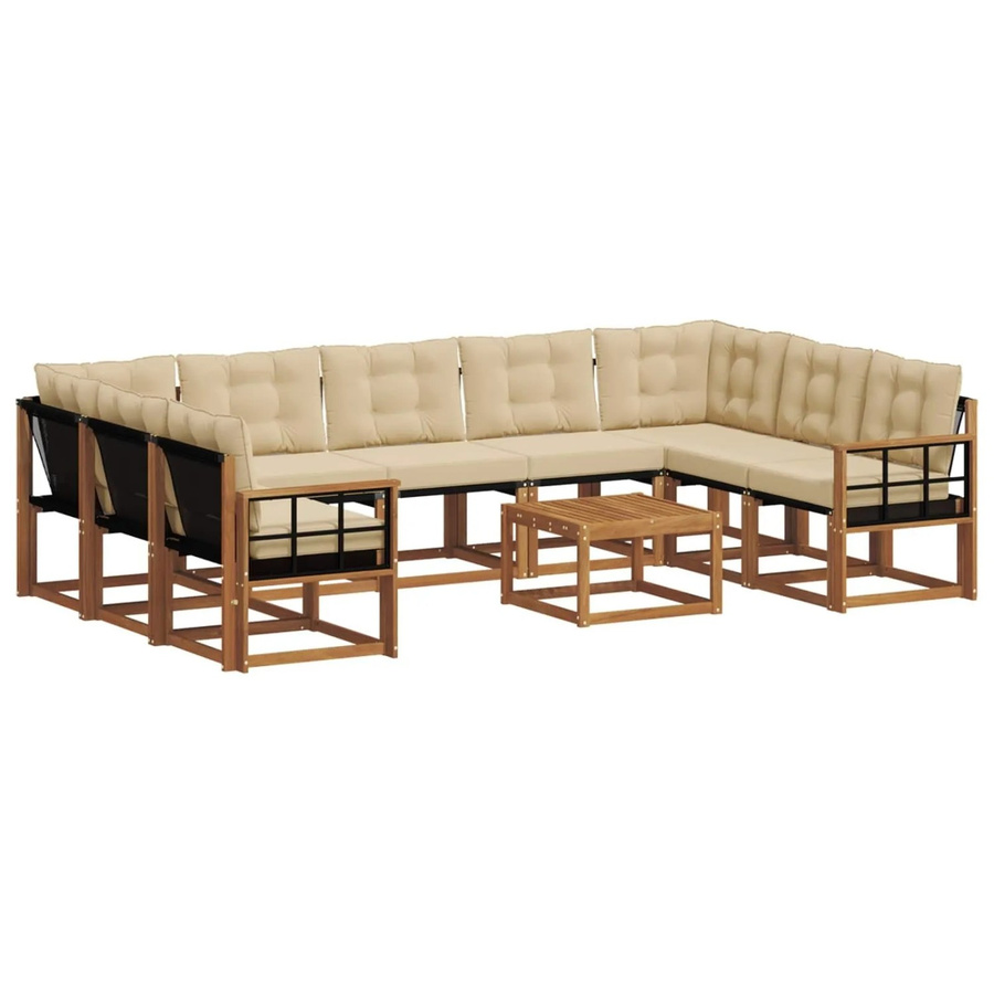 vidaXL Outdoor-Sofagarnitur aus Massivholz Akazie in Natur und Beige, 30-teiliges U-Shape Set mit Polstern und Textilene-Stoff - Bild 2