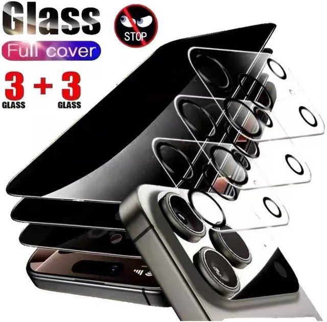 Sichtschutz-Displayschutz und Kameraobjektivschutz Set für die iPhone-Serie, 3er Pack, transparent und rot - Bild 1