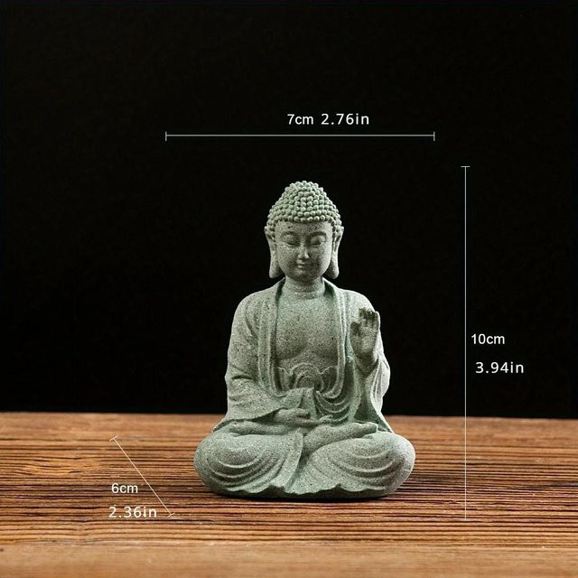 Zen Buddha-Statue aus grünem Sandstein von Yiran Furniture als Tischdekoration oder Fischtank-Dekoration - Bild 1