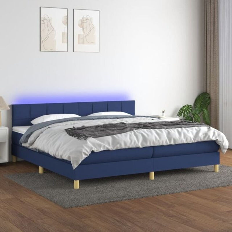 Vidaxl Boxspringbett mit Matratze in Blau und Weiß aus Stoff, B/T: 200 x 200 cm - Bild 1