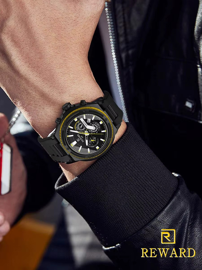 REWARD Chronograph Armbanduhr, Quarz, Schwarz, Herren, Leuchtzeiger - Bild 7