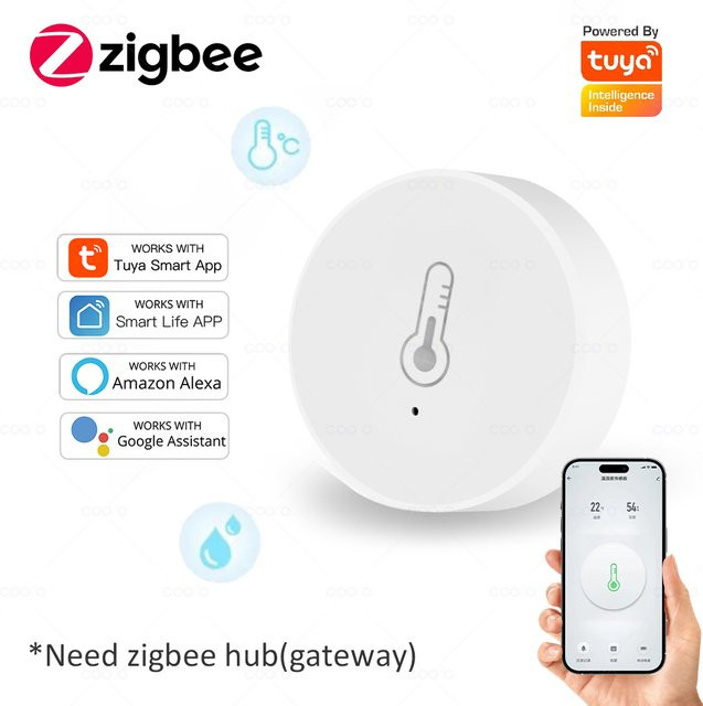 Tuya Zigbee 3.0 Temperatur- und Feuchtigkeitssensor in Weiß mit App-Steuerung für Smart Home Integration via Alexa und Google Home - Bild 1