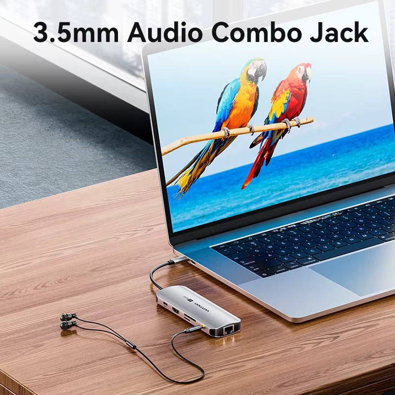 Vention 9-in-1 USB-C Dockingstation mit HDMI 4K UHD, RJ45, PD 100W, SD/TF und 3,5 mm Klinke für MacBook Pro, Xiaomi und Samsung - Bild 3