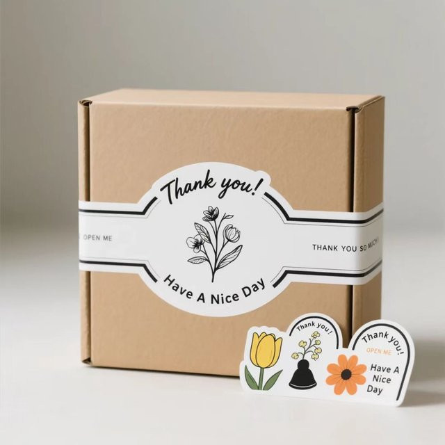 Selbstklebende Dankeschön-Aufkleber aus braunem Papier für Geschenkboxen und Versandkartons - Bild 1