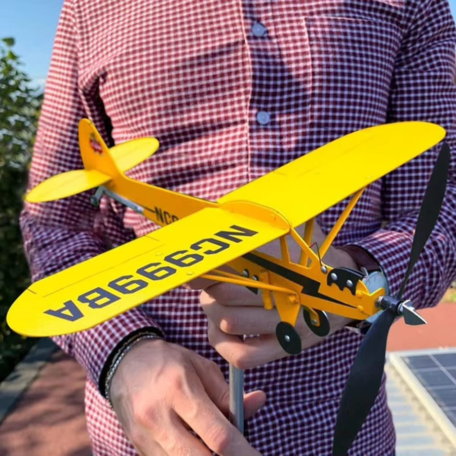 Wetterfahne Windrichtungsanzeige in Flugzeug-Design aus Metall in Gelb für den Garten - Bild 4