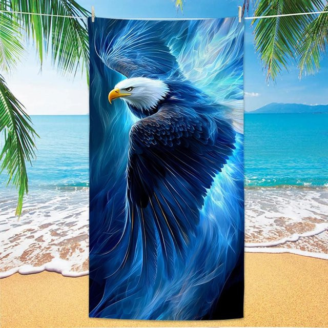 Schnelltrocknendes Mikrofaser-Strandtuch mit Adler-Muster von JMG Household Supplies, Blau, B/H: 50 x 100 cm - Bild 1