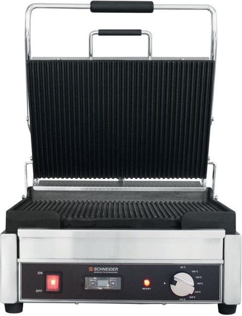 Schneider Kontaktgrill gewellt aus Edelstahl in Silver mit Timer, Breite: 41 cm, Höhe: 24,5 cm - Bild 1