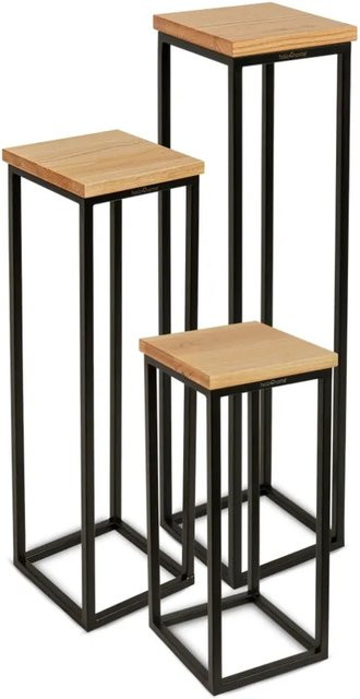 DELUKE Blumenständer LURI 3er Set aus Eichenholz und Metall in Schwarz und Eiche Braun im Loft- und Industriestil - Bild 1