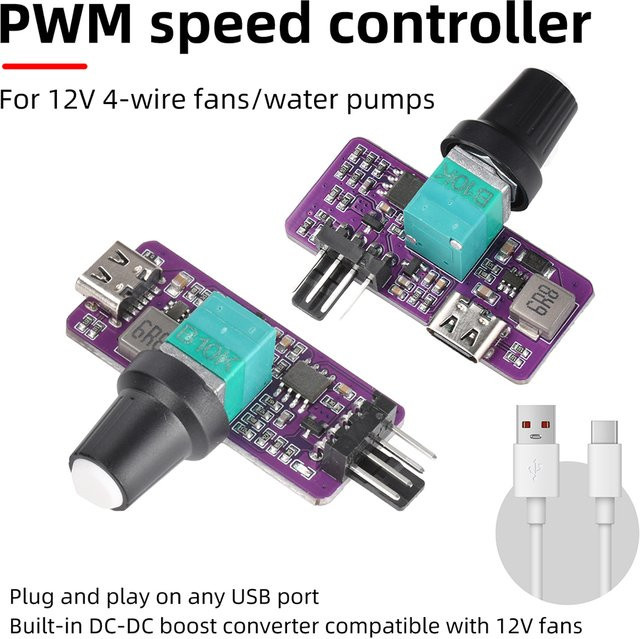 diymore 4-Pin PWM Lüfterdrehzahlregler mit USB-C Anschluss und Schalter zur Windgeschwindigkeitssteuerung für 5V bis 12V - Bild 1