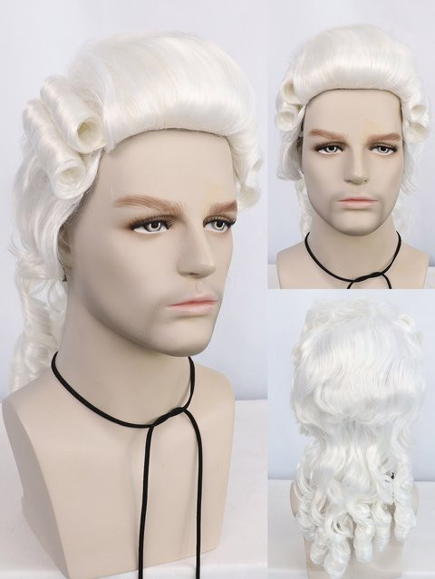 ANOGOL Synthetische lockige Perücke Anwalt Richter Cosplay, Weiß - Bild 1