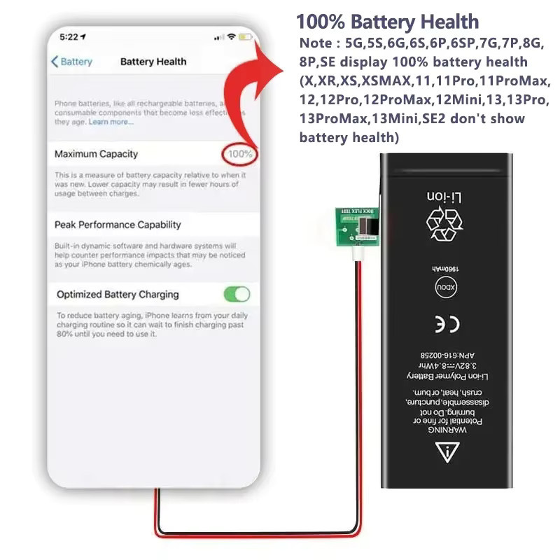Da Da Xiong Ersatzakku mit hoher Kapazität für iPhone 4 4S 5 5S 5C SE 2020 6 6S 7 8 SE2 Plus X XR XS 11 Pro Max in Schwarz - Bild 2