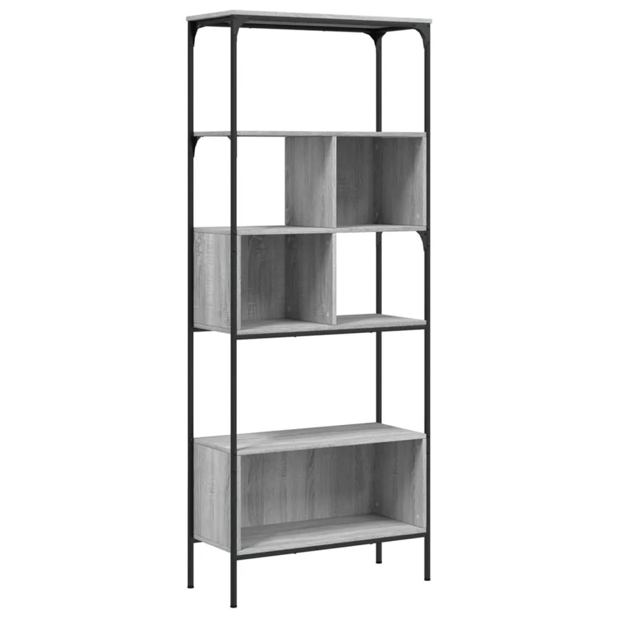 vidaXL Bücherregal mit 5 Böden in Grau aus Holzwerkstoff und Metall mit industrieller Note, B/T/H: 76 x 33 x 188,5 cm - Bild 2