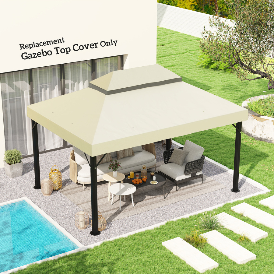 Outsunny Ersatzdach für Gartenpavillon in Cremeweiß, wasserdichte Doppeldach Schutzhaube mit UPF30+, B/T/H: 400 x 1 x 300 cm - Bild 2
