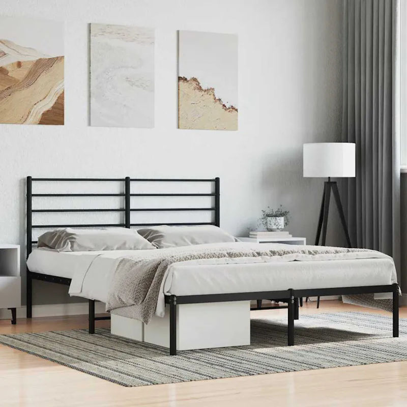 Vidaxl Metallbettgestell mit Kopfteil im Industrial-Stil, Schwarz, B: 160 cm, L: 200 cm - Bild 4