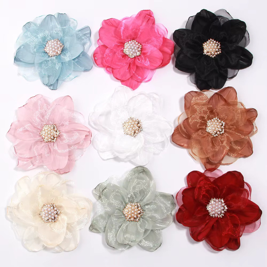 10 Stück Chiffon Organza Stoffrosen mit Strass-Mitte in Multicolour, Durchmesser: 9 cm, für Hochzeitskleider und DIY-Dekoration - Bild 3
