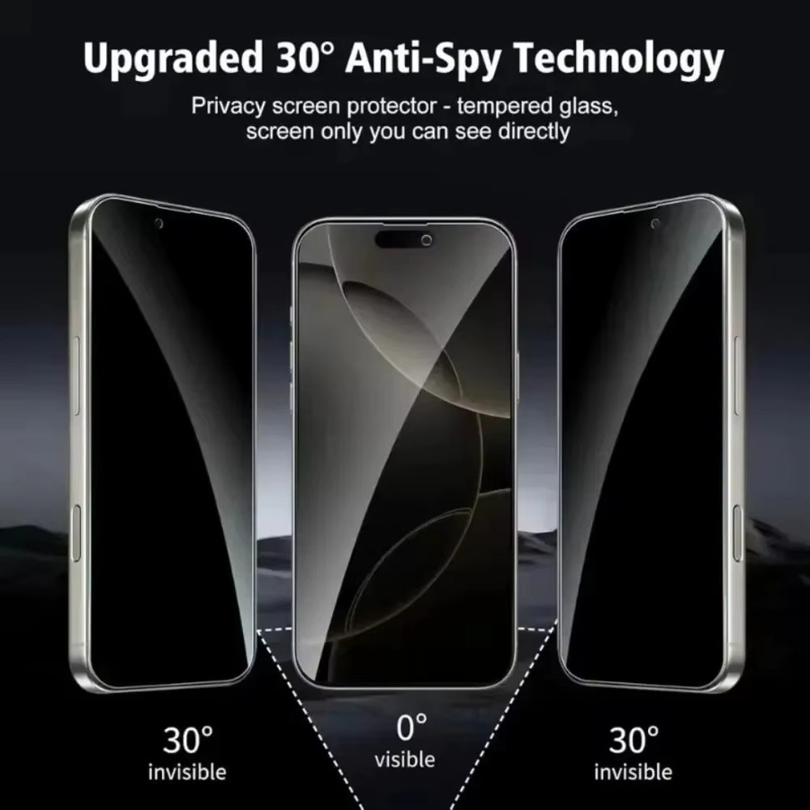DIXSG 3er-Set Anti-Spionage Panzerglas für iPhone 17 16 15 14 13 12 11 Pro Max Plus XR XS mit einfacher Installation und Staubschutz, Transparent - Bild 3