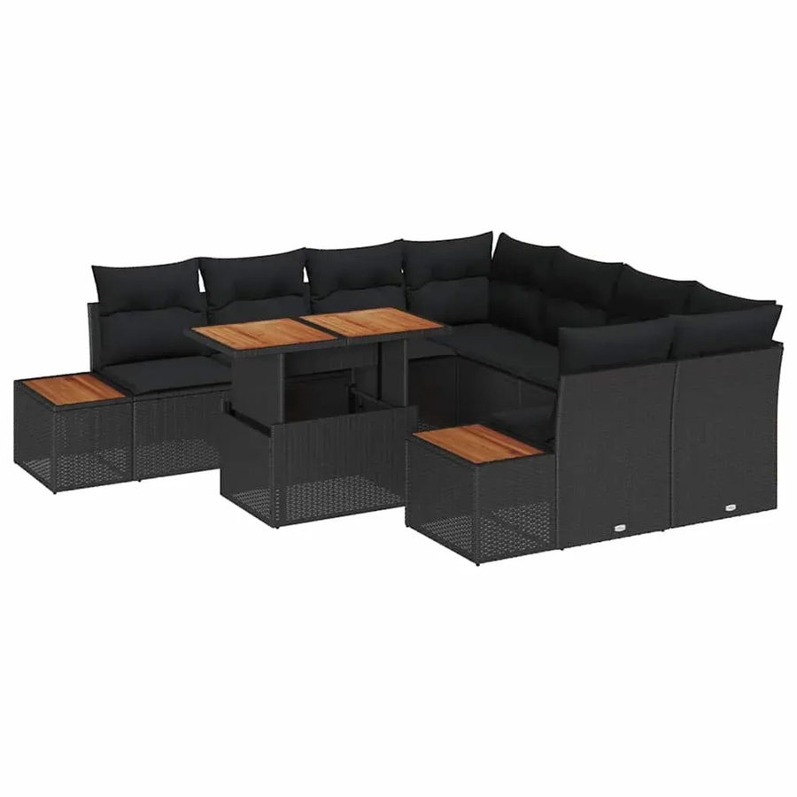 vidaXL 9-teiliges Garten-Sofa-Set in Schwarz aus Poly Rattan mit Kissen und Stahlgestell - Bild 2