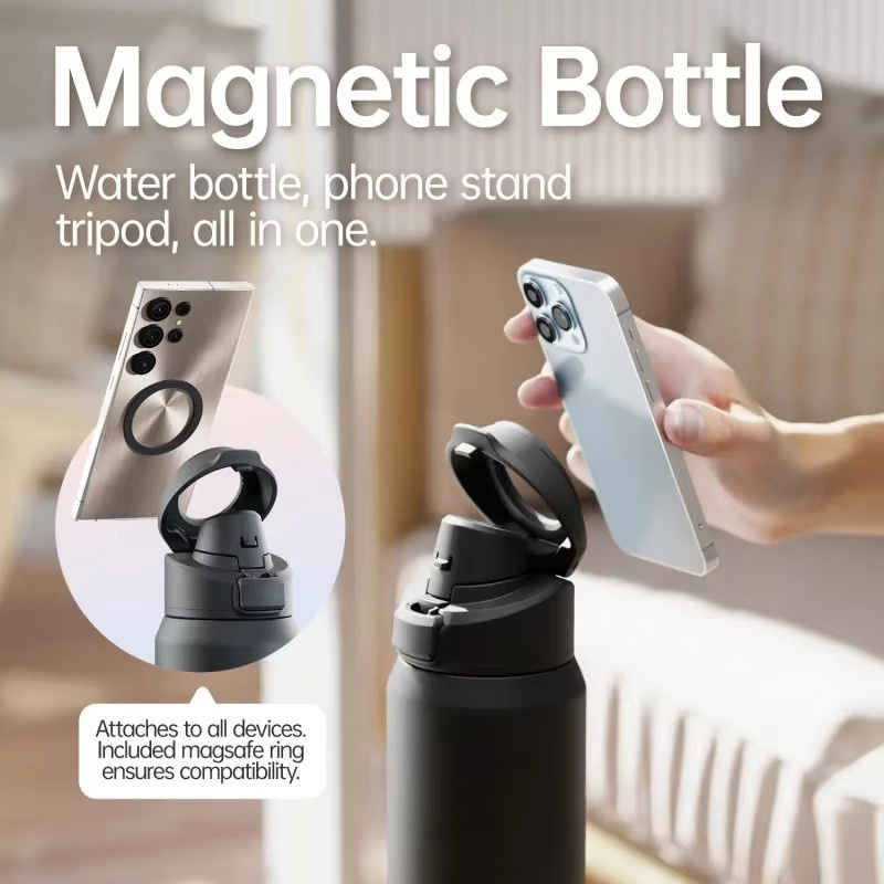 Fjbottle Edelstahl-Sportwasserflasche mit magnetischem Telefonhalter und Isolierbecher, 710 ml oder 950 ml, Blau oder Schwarz - Bild 1