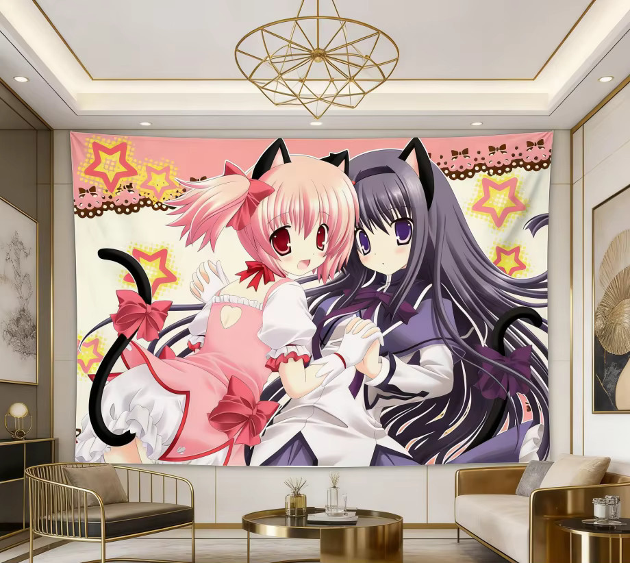 Madoka Neko Anime Girls Starry Tapestry – Kawaii Wandbehang aus Polyester in Multicolour, Breite: 60 cm, Höhe: 40 cm - Bild 2