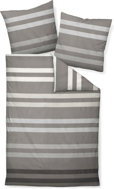 Janine Bettwäsche aus Mako-Satin mit grafischem Design in Grau, bestehend aus Bettbezug und Kissenbezug, B/T/H: 200 x 200 cm und 80 x 80 cm - Bild 1
