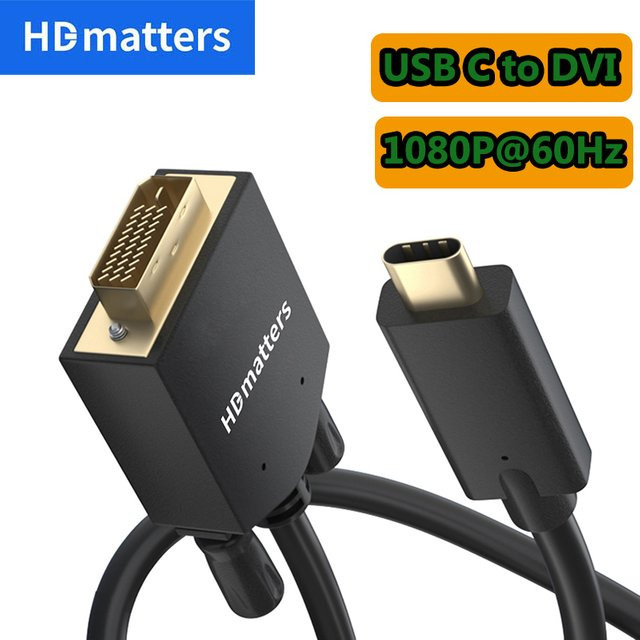 USB-C auf DVI-D Single Link Kabel für MacBook Pro Air Mini und Dell XPS 15, 1080P Unterstützung, Thunderbolt 3/4 und USB 3.1 Typ C kompatibel, Farbe: Schwarz, Länge: 1,8 m - Bild 1