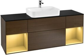 V&B Waschtischunterschrank Finion mit LED-Beleuchtung und Regalfach, Wandmontage, Walnuss - Bild 1