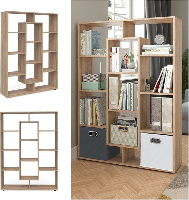Vicco Raumteiler Bücherregal mit 11 Fächern in Sonoma Braun als Standregal oder Wandregal für Büro und Wohnzimmer - Bild 1