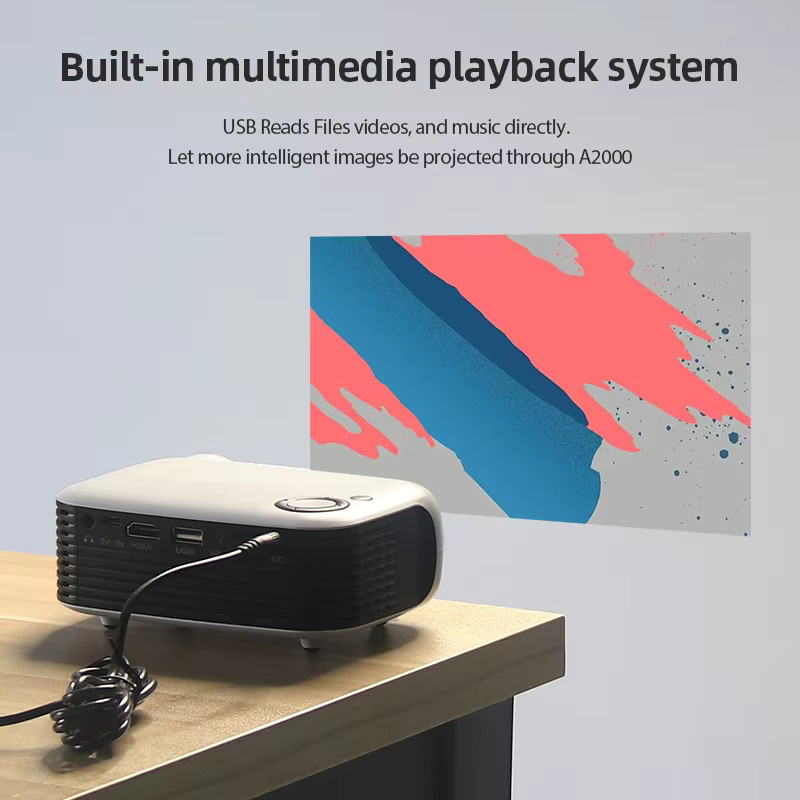 AUN A2000 Mini-Projektor Tragbarer LED-Laser Beamer mit Smart TV Box für 3D-Heimkino, Full HD und 4K Unterstützung, HDMI-Anschluss, Weiß/Gelb - Bild 1
