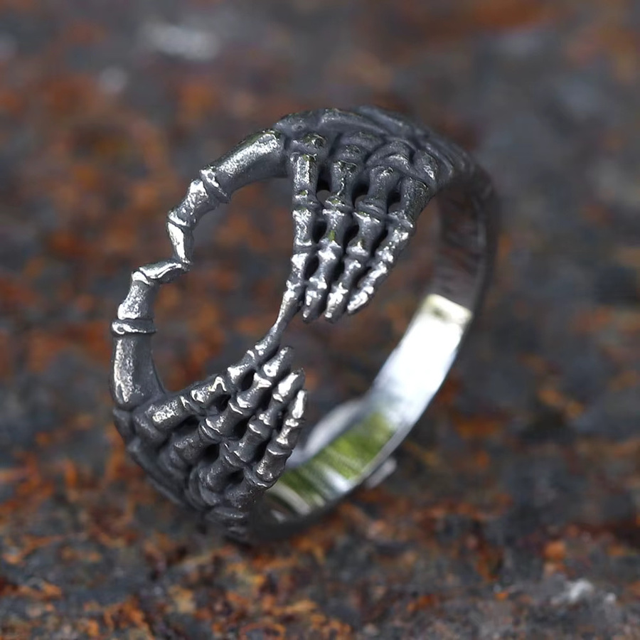 Ring Edelstahl, Schädel Hand Herz, Silber, Unisex - Bild 2