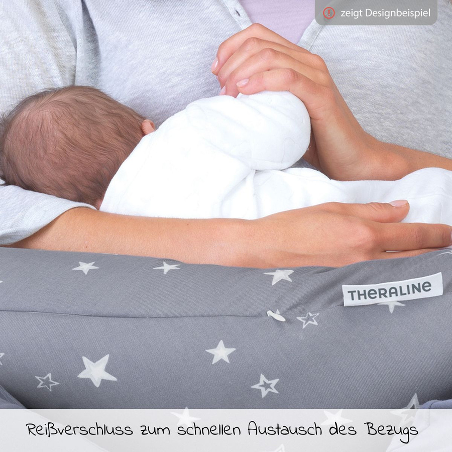 Theraline Ersatzbezug für das Original Stillkissen, Sweetheart Stars, Grau, 190 cm - Bild 1