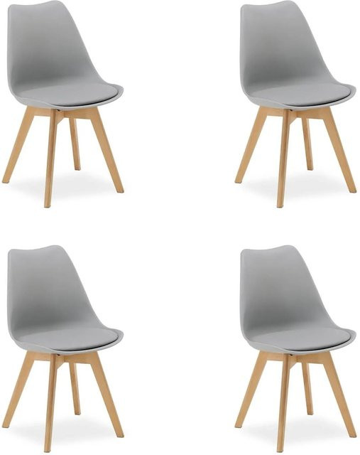 Homestyle4u Set aus 4 Küchenstühlen in Grau im skandinavischen Design mit Kunstleder und Buchenholz - Bild 1