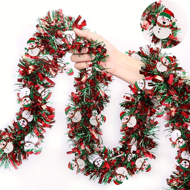 DUTRIEUX Weihnachtsgirlande mit Schneemann-Dekorationen aus Kunststoff in Rot und Grün, Länge: 393,7 cm - Bild 1