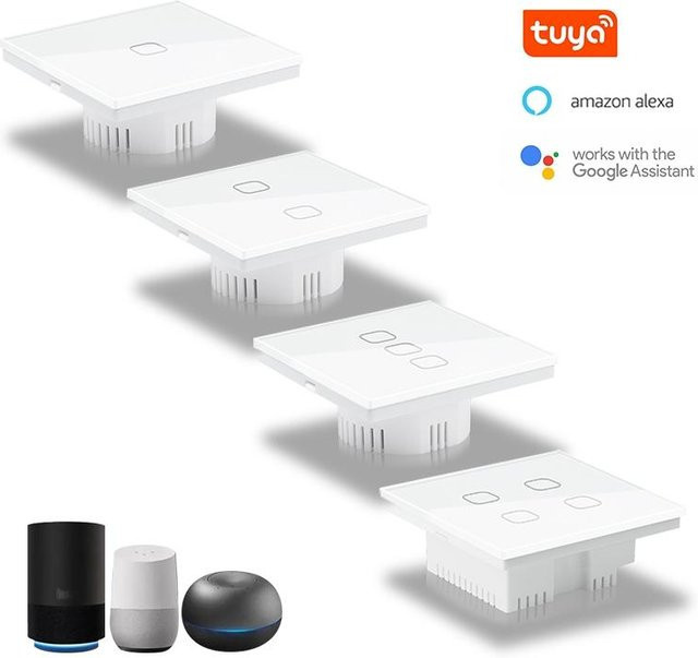 GEYA Smart WLAN Touch Wandschalter Tuya kompatibel mit Alexa und Google Assistant, Schwarz, Neutralleiter erforderlich - Bild 1