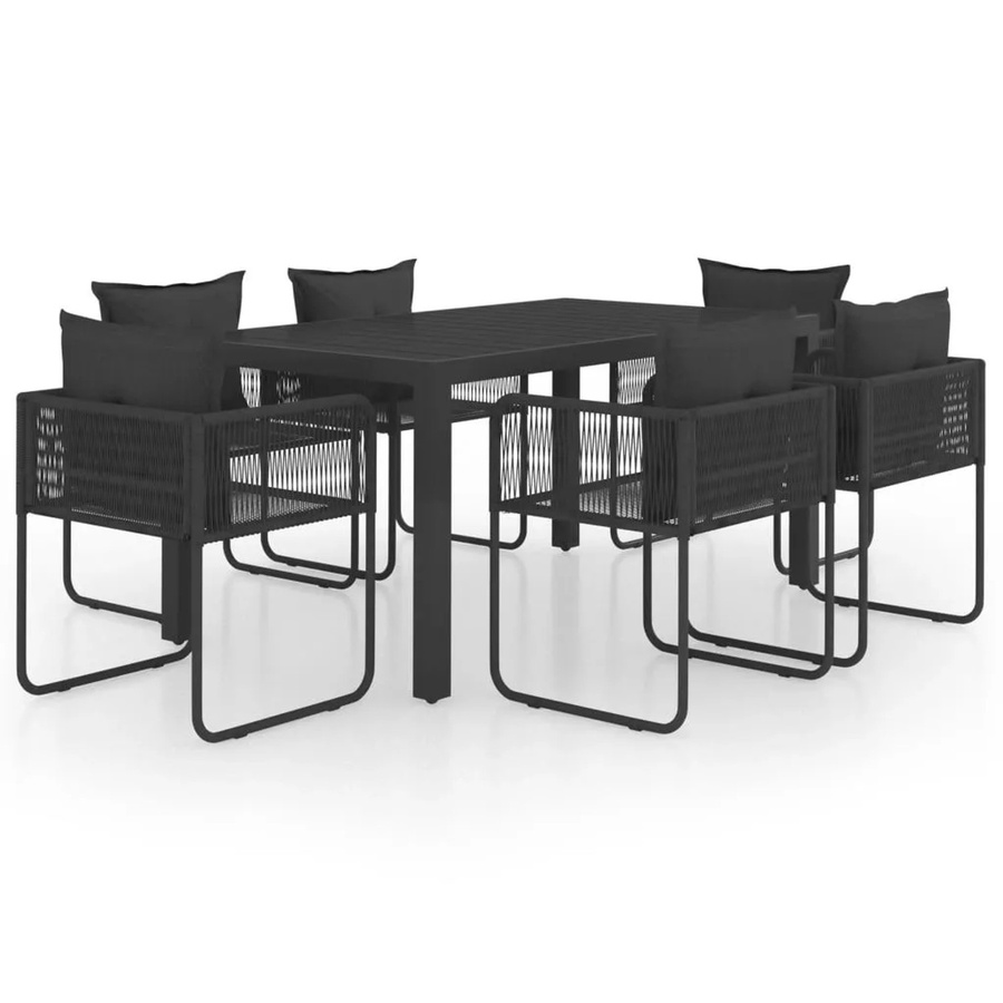 Furnicato Garten Essgruppe mit Tisch und 6 Stühlen in Schwarz und Dunkelgrau, B/T/H: 150 x 90 x 74 cm - Bild 2