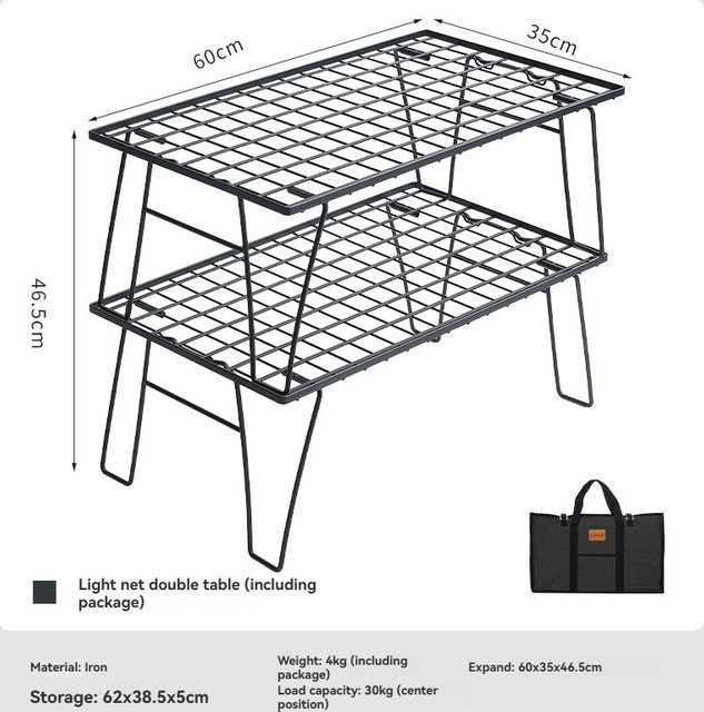 CAMPINGMOON T-235-2T Tragbarer 2-lagiger Klapptisch aus Metall in Schwarz - Bild 1