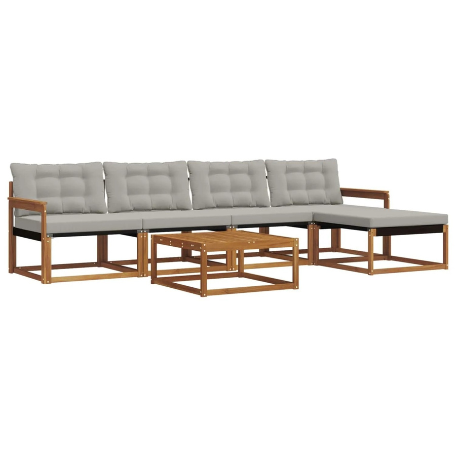 vidaXL Outdoor-Sofagarnitur 6-teilig aus Akazienholz und Textilene in Natur und Grau mit UV-beständigen Kissen - Bild 2