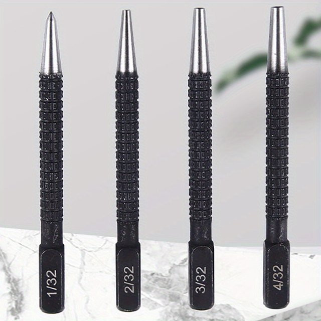louCnloin 4er-Set Schnellarbeitsstahl-Nagelfixierer in Schwarz, manueller Locator und Punktstanzer für präzises Bohren, Set mit 1/32", 2/32", 3/32" und 4/32" - Bild 1