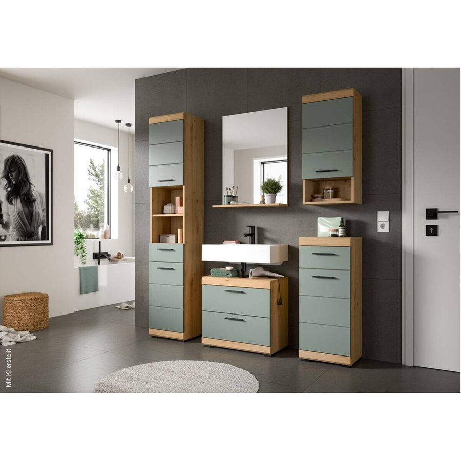 Badhochschrank Xonox Scout in Eiche Artisan Nachbildung und Salbei, B/H/T: 37 x 191 x 31 cm - Bild 4