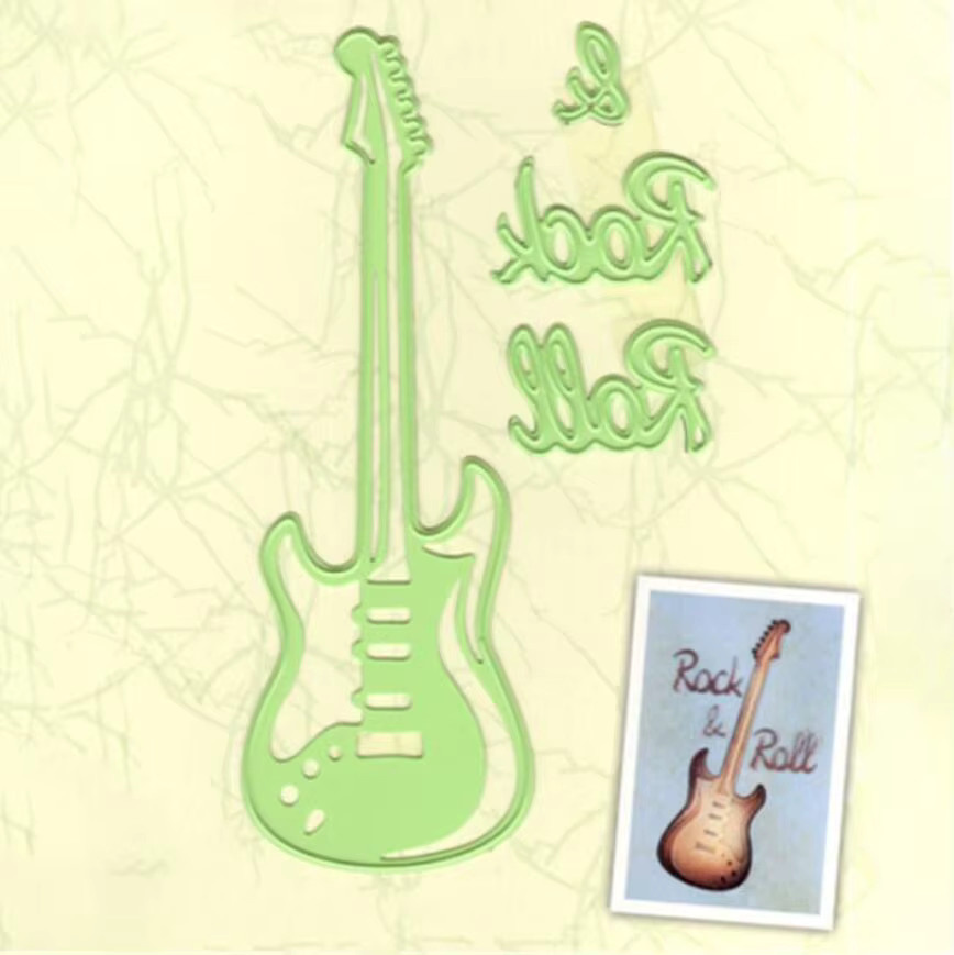 Metall-Stanzform in Silber für Papier-Handwerk mit Musiknoten und Gitarren-Motiv - Bild 2