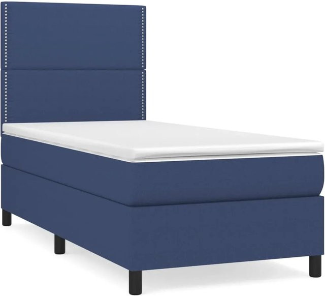 vidaXL Boxspringbett mit Matratze in Blau, Hybrid-Design mit Taschenfederkern, B/T: 90 x 200 cm - Bild 1